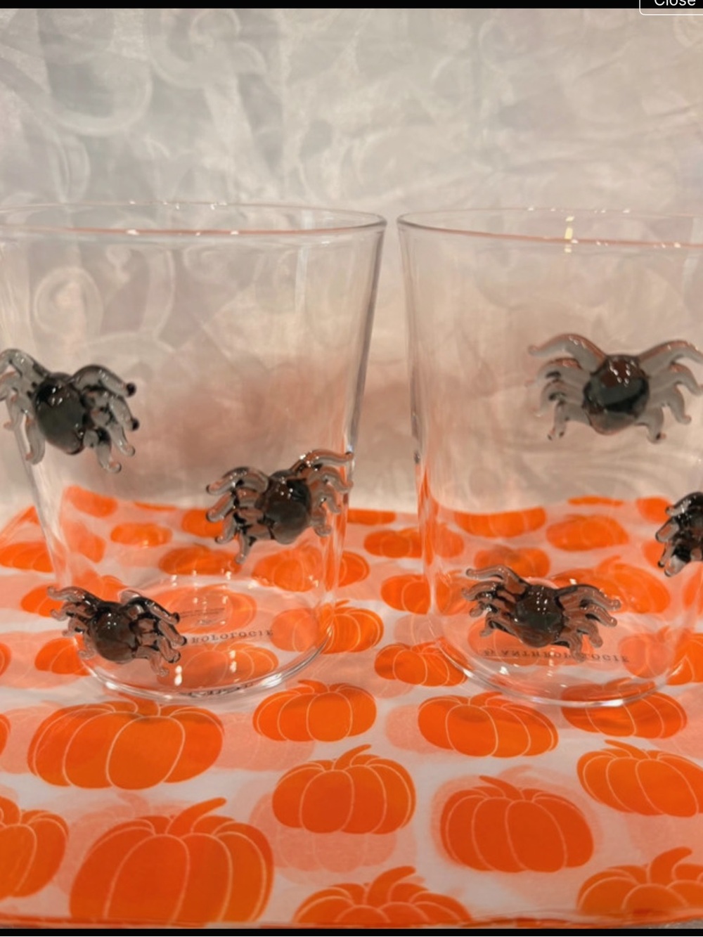 New Set of 2 Anthropologie Halloween 3D Spider Icon Juice Mugs Cups Glass